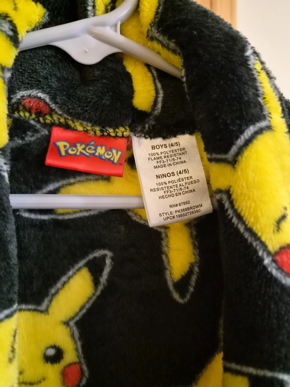 Pokemon Black & Yellow Pikachu Fleece Robe for Kids
